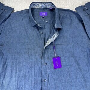 Tallia Linen Blend New With Tags Men (XXL) long sleeve‎ button up blue shirt